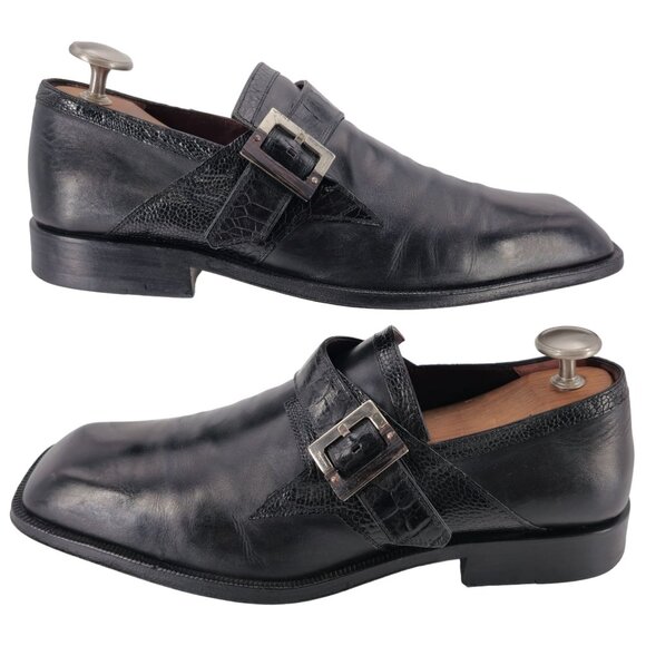 Cesare Paciotti Mens 12 Italy Black Leather Alligator Monk Loafers Dress Shoes - Picture 10 of 12